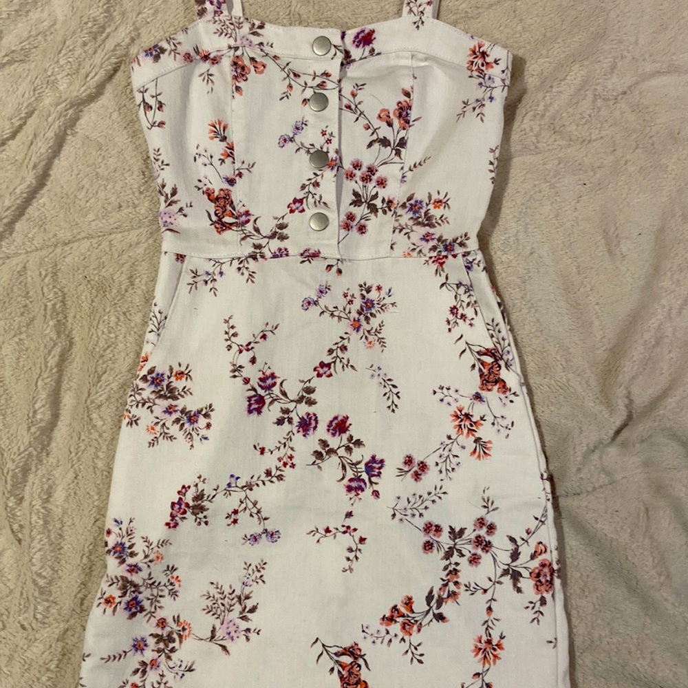 No boundaries white denim floral dress